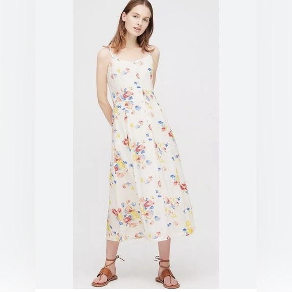 Uniqlo Dresses & Skirts - Uniqlo X Ines De La Fressange Ivory Floral Midi Dress Sz XS Prairie Pockets